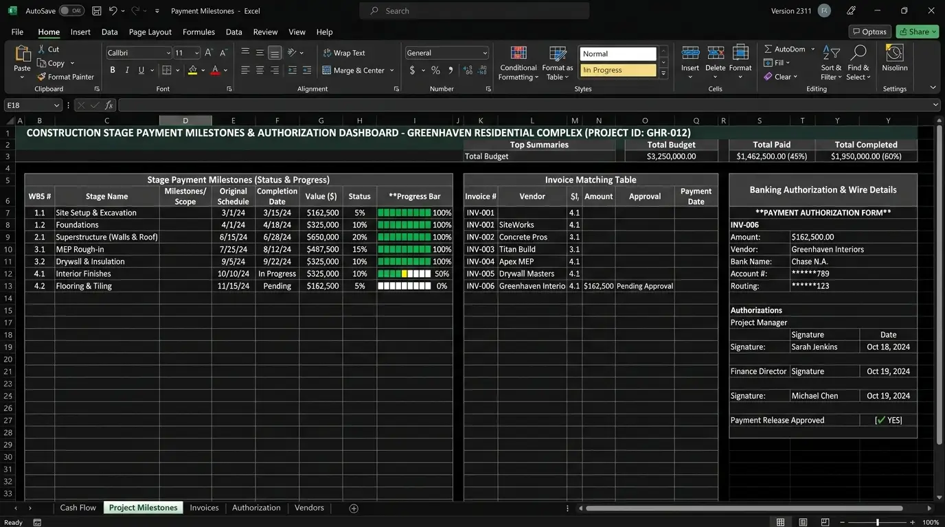 Construction Drawdown Percentage Schedules: Standard Industry Payment Milestones